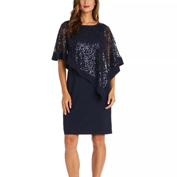 R & M Richards Dresses & Skirts - R&M Richards Sequined Cape Dress Women's Plus Size 16W Blue Sheath Cocktail